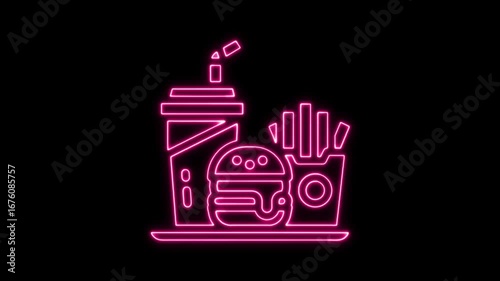 Neon Fast Food Icon Animation on black background.