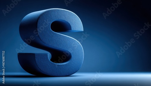 Three Dimensional Textured Blue Letter S on Dark Background