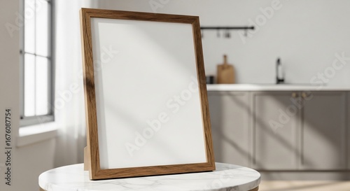 Wooden Frame on Table in Kitchen Setting.