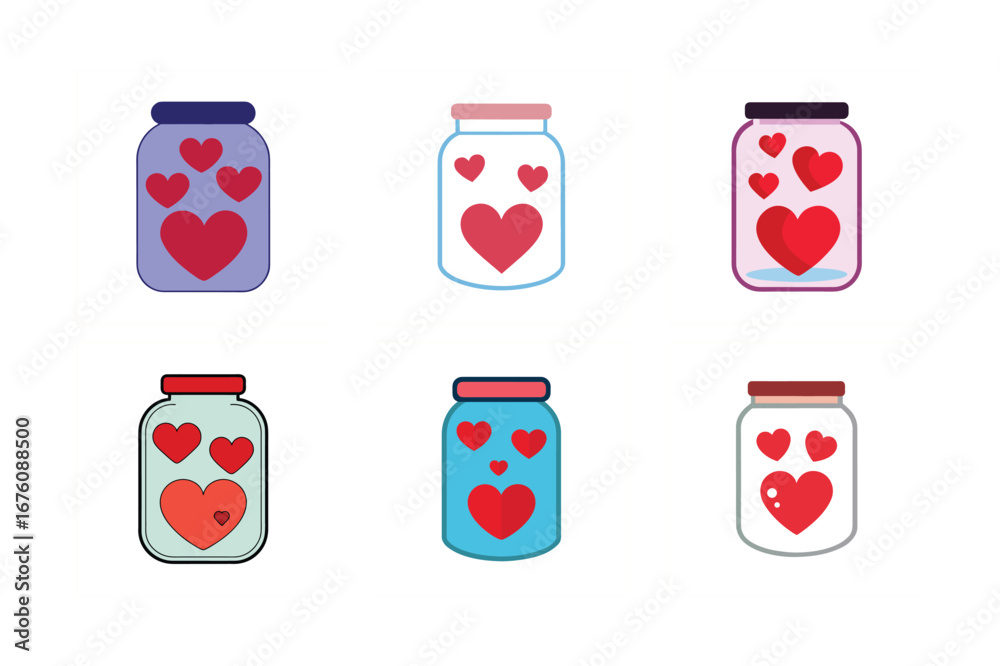 Obraz premium set of a hearts in a jar vector art