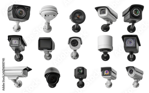 CC TV Cameras isolated on white background, png