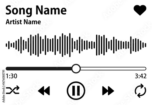Music Player Interface with Waveform, Music Player SVG, Audio Interface SVG, Sound Wave SVG, UI Element SVG