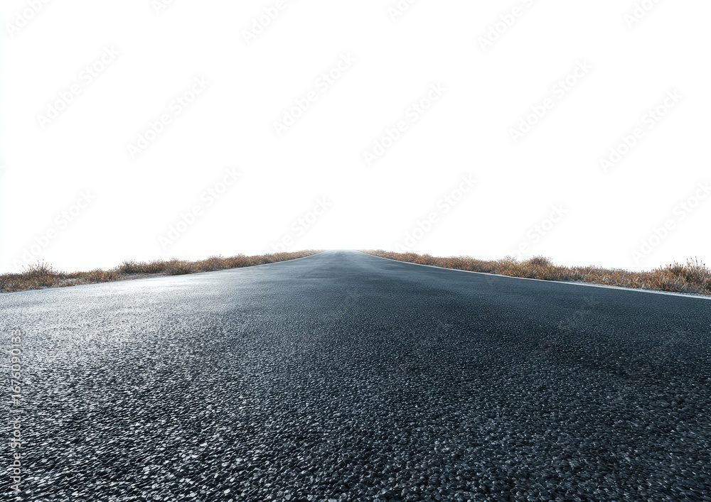 Naklejka premium Straight asphalt road disappearing into the horizon, isolated on white