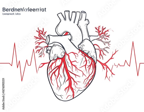 Diagram of human heart with arteries