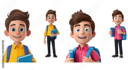 Cheerful student ready for school with backpack and book, radiating youthful energy and enthusiasm