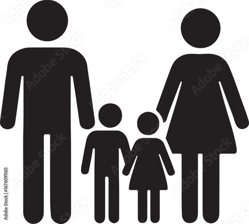 Family Silhouette: A simple yet heartwarming representation of a family, symbolized through a stylized illustration of parents and children, conveying themes of love, togetherness, and unity. 