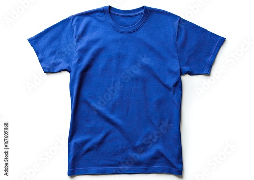 Flat lay of a vibrant royal blue t-shirt