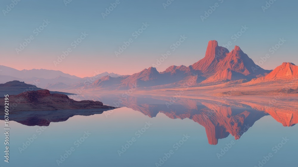 Obraz premium Serene Desert Scene with Mirage Reflecting the Colorful Sky