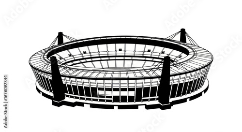 Silhouette of a Modern Stadium Structure.