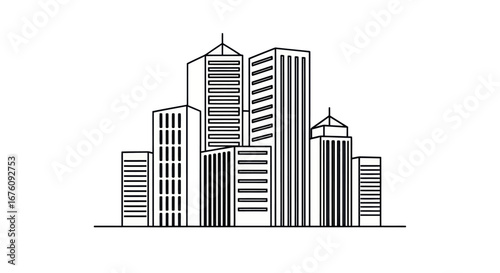Simple Line Drawing of a Modern City Skyline.
