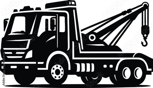 Tow truck black silhouette vector illustration isolated on white background