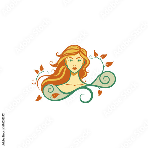 an art nouveau line art illustration of a woman wi