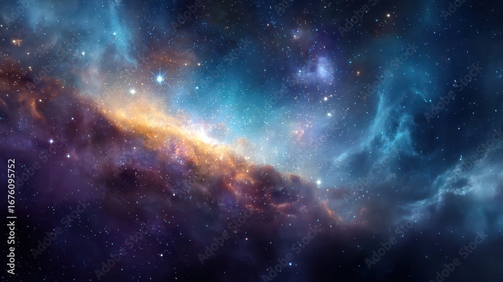 Fototapeta premium Dramatic Space Nebula with Distant Galaxies in Cosmic Background