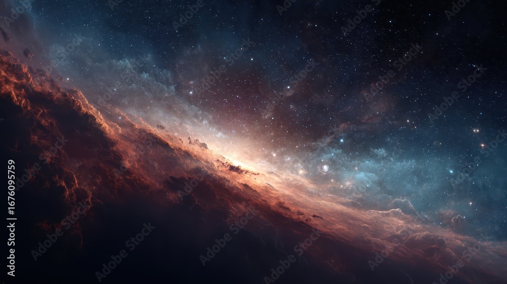 Fototapeta premium Dramatic Space Nebula with Distant Galaxies in a Cosmic Scene