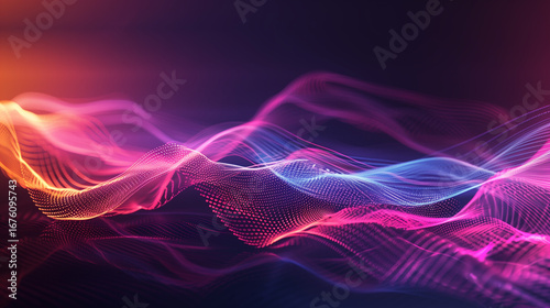 Dynamic sound waves illustrated through vivid frequency lines in a mesmerizing array of colors. The luminous contours flow gracefully across a dark background, creating an optical symphony