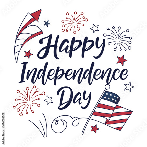 Vibrant "Happy Independence Day" typography design, celebrating freedom with bold, festive letters, patriotic colors, and a joyful, uplifting spirit.
