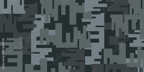 Camouflage Pixelated Pattern with Tonal Gray and Black