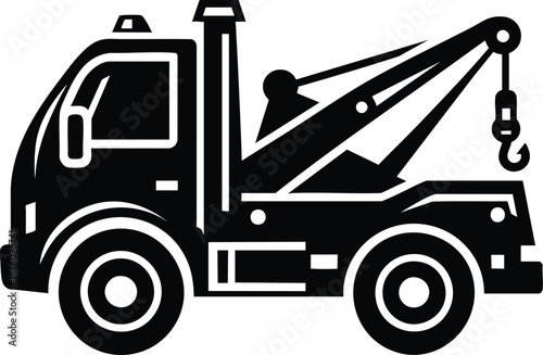 Tow truck black silhouette vector illustration isolated on white background