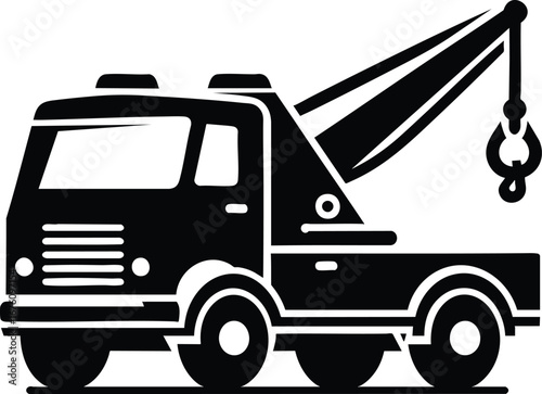 Tow truck black silhouette vector illustration isolated on white background
