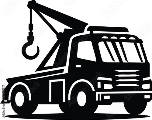 Tow truck black silhouette vector illustration isolated on white background