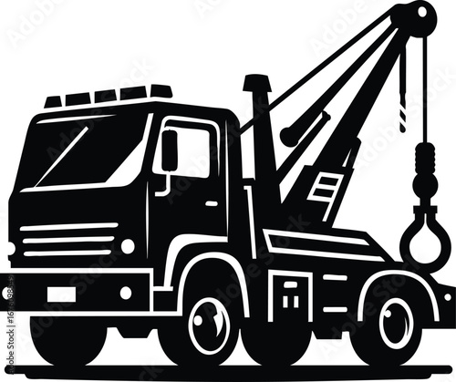 Tow truck black silhouette vector illustration isolated on white background