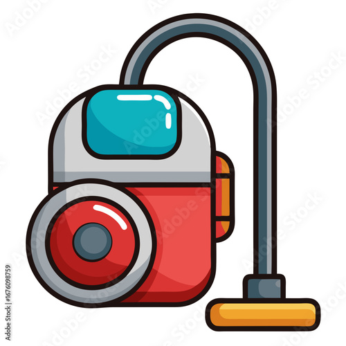 Colorful Cartoon Canister Vacuum Cleaner Illustration on Clean White Background Isolated