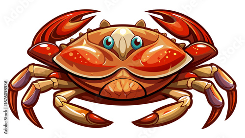 Cartoon Illustration of a Shiny Orange Crab with Large Claws and Eyes