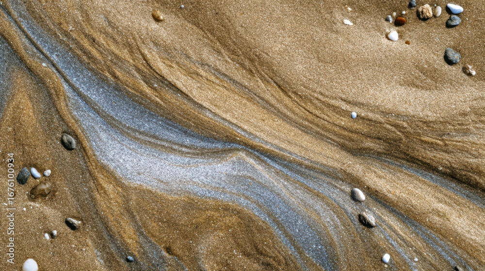 Fototapeta premium Gentle Waves Create Patterns on Beach Sand with Pebbles