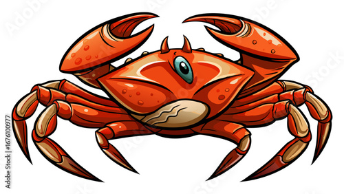 Illustration of a bright orange cartoon crab with big claws and legs