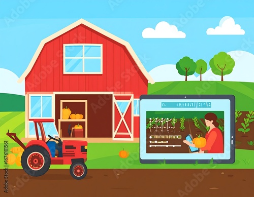 Digital agriculture, farm tech, farmer using tablet