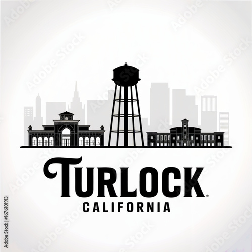 Turlock California Skyline Silhouette — Central Valley Cultural City Vector Illustration