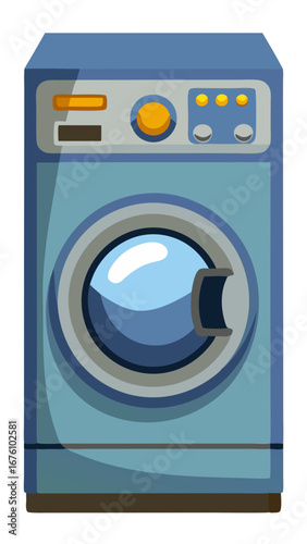 Cartoon Style Front Load Washing Machine in Various Shades of Blue