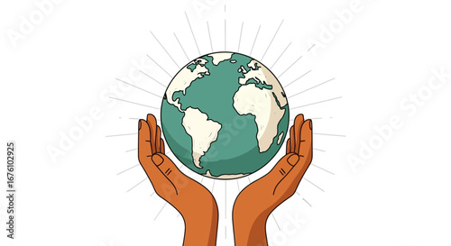 Hands holding the Earth, symbolizing global care and environmental protection.