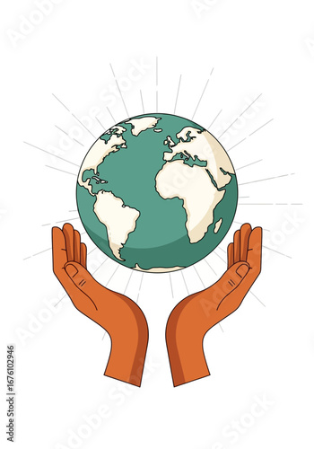 Hands holding the Earth, symbolizing global care and environmental protection.