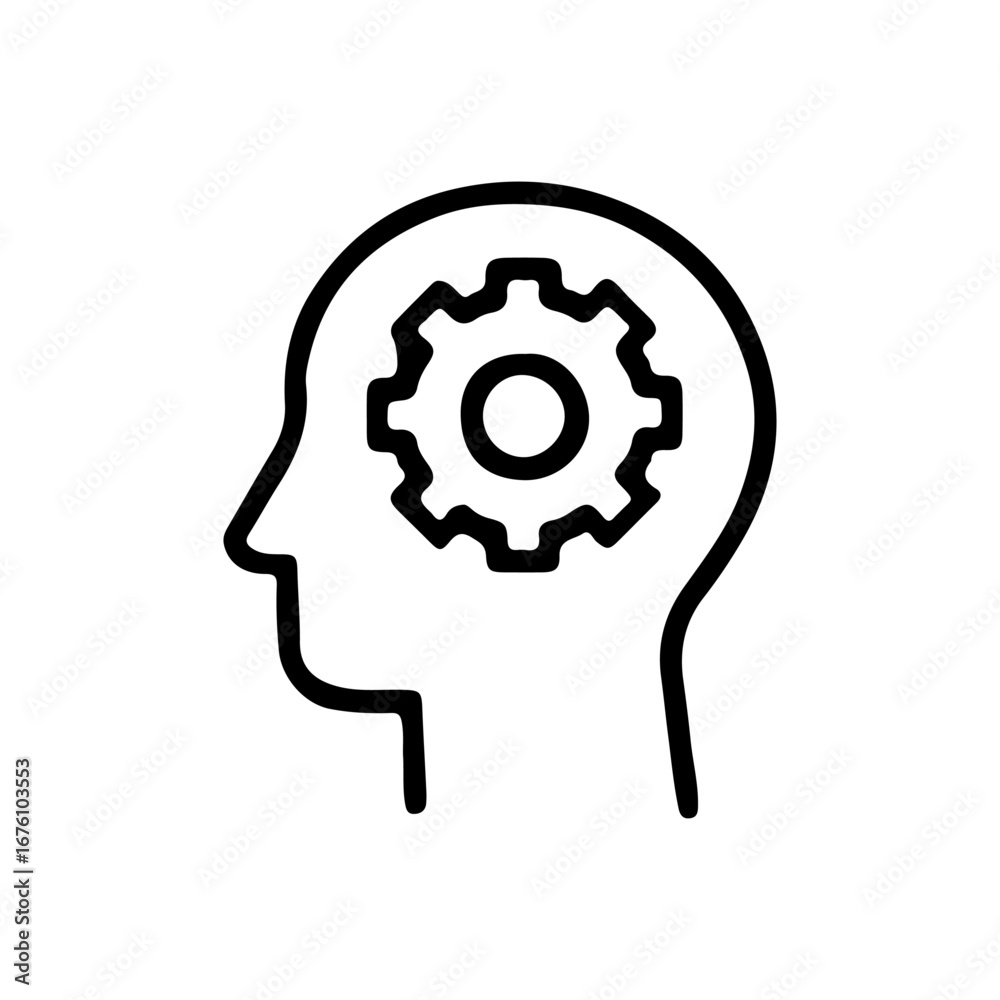 Human head silhouette with internal gear symbol Human head silhouette with internal gear symbol