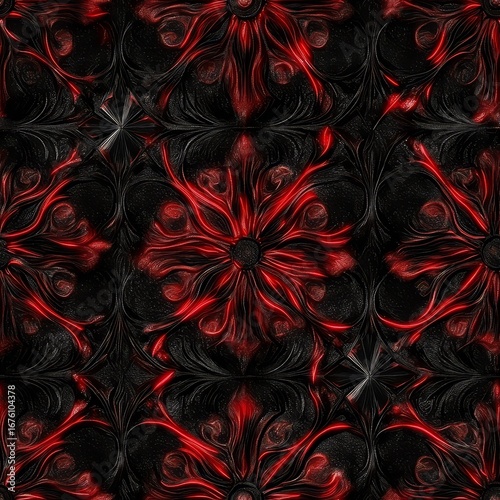 Wallpaper Mural Vibrant abstract floral pattern in red and black Torontodigital.ca
