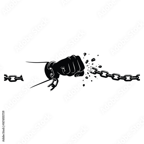 Vector art of fist breaking a chain, symbolizing freedom
