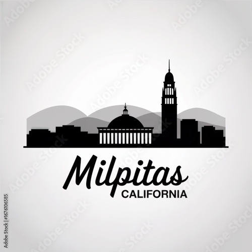 Milpitas California Skyline Silhouette — Silicon Valley Gateway City Vector Illustration