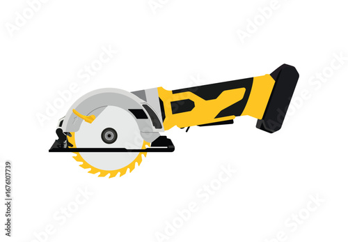 Mini Circular Saw Vector Illustration Isolated on White Background – Woodworking Power