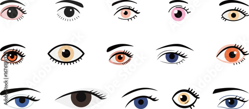 A large set of diverse cartoon eyes with various colors and styles for characters.