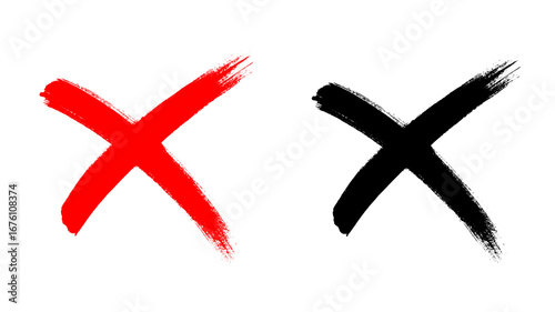 Hand-Drawn Red Cross Marker PNG, Bold Red X Symbol of Error, Wrong, Cancel, Reject, or Prohibition | Grunge Doodle Cross Mark Isolated on White or Transparent Background for Design and Icons