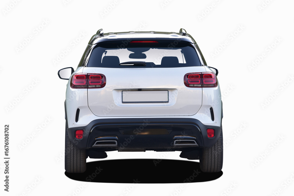Naklejka premium Passenger car on white background, back view