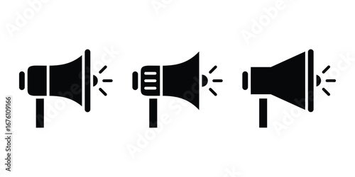 Megaphone Solid Icons. Loudspeaker Vector Silhouette Set