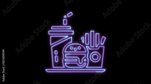 Burger, Fries, Drink Neon Fast Food Icon Animation