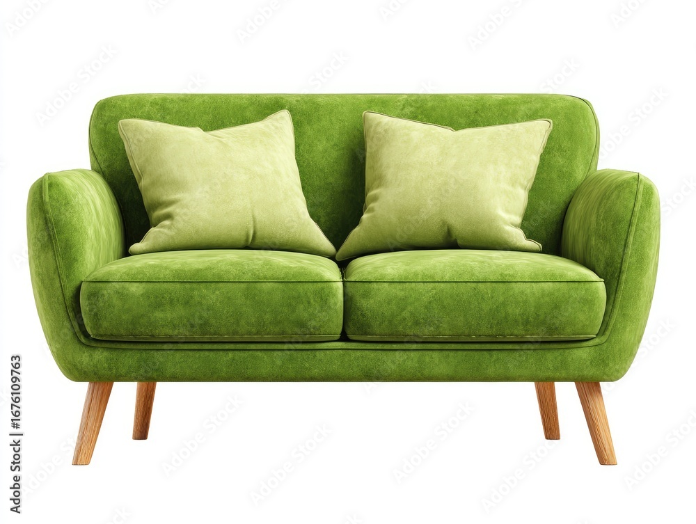 Fototapeta premium Lime green, plush loveseat, light-colored pillows
