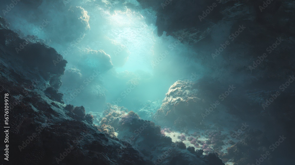 Fototapeta premium Ethereal Glow of Ocean Depths Illuminated by Soft Light