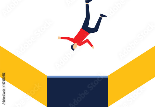 Bankruptcy, business crisis. Businessman falls into a hole. vector

