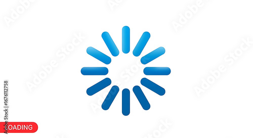A loading icon with blue bars arranged in a circle on a white background with loading text below ai generated