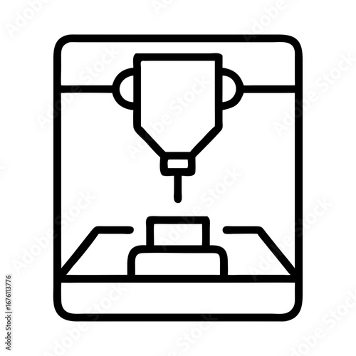 3D printer icon. Abstract black image on transparent background symbolizes innovative technologies of 3D printing, rapid prototyping and additive manufacturing for future development of the industry.