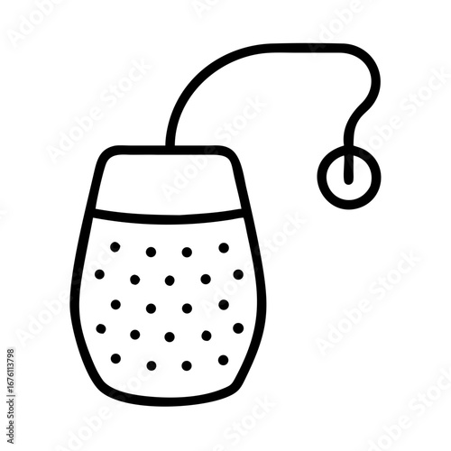 Tea strainer icon (for brewing loose leaf tea). Elegant black and white loose leaf tea strainer symbolizes comfort, relaxation and making a healthy drink.